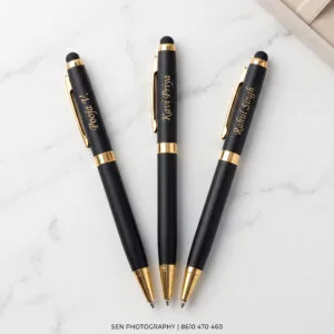 Premium metal pen with gold name and logo laser engraving