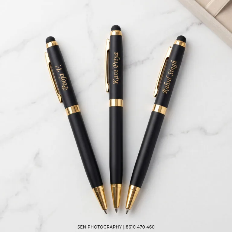 Premium metal pen with gold name and logo laser engraving