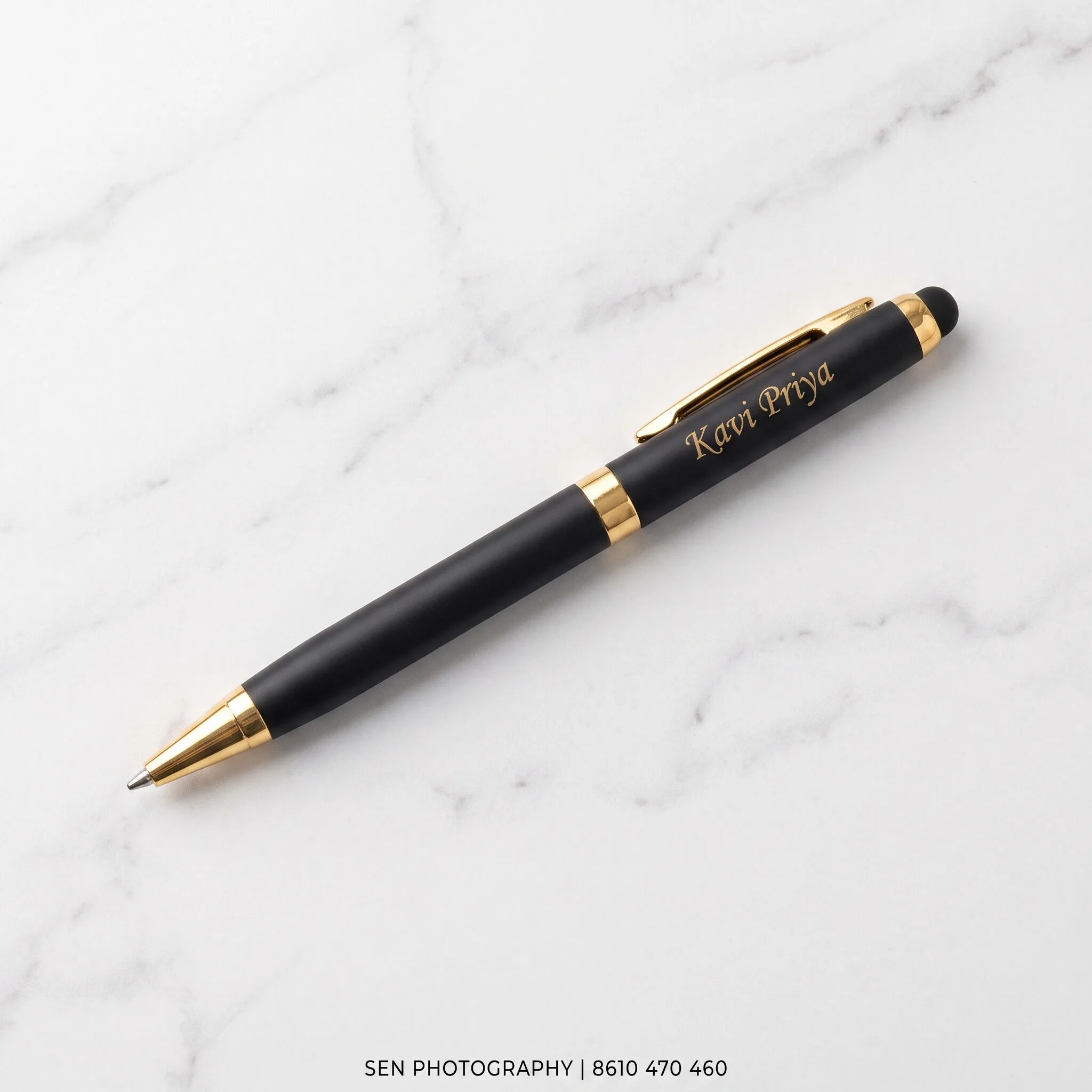 Premium metal pen with gold name and logo laser engraving - view 2