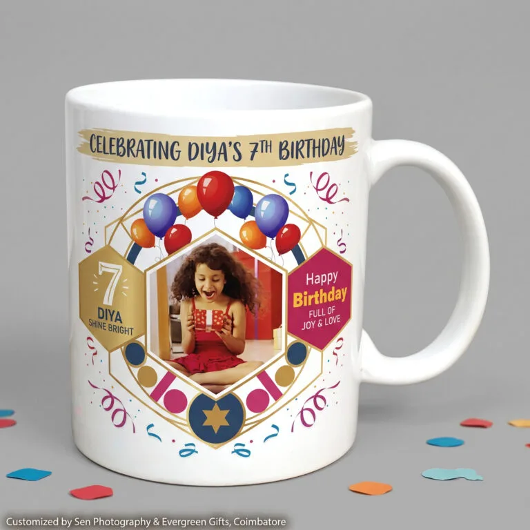 Custom Happy Birthday personalized photo mug printed with a name and picture