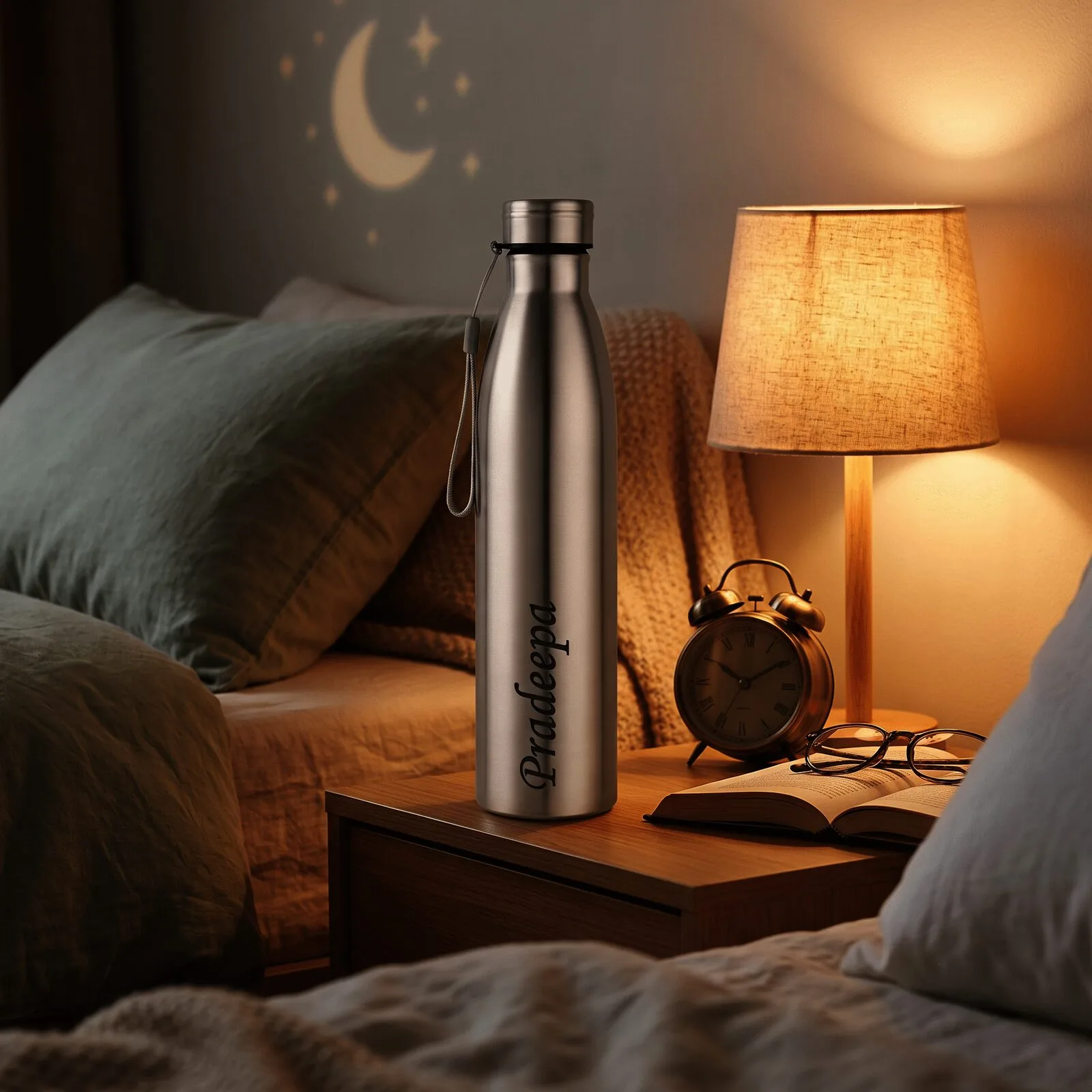 Personalized stainless steel water bottle with a custom engraved name - view 3