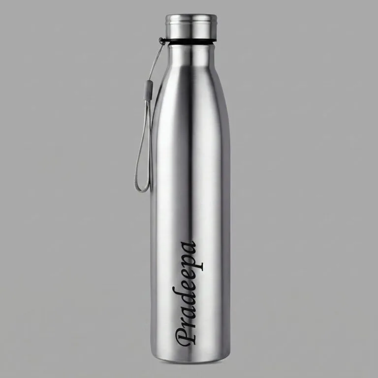 Personalized stainless steel water bottle with a custom engraved name