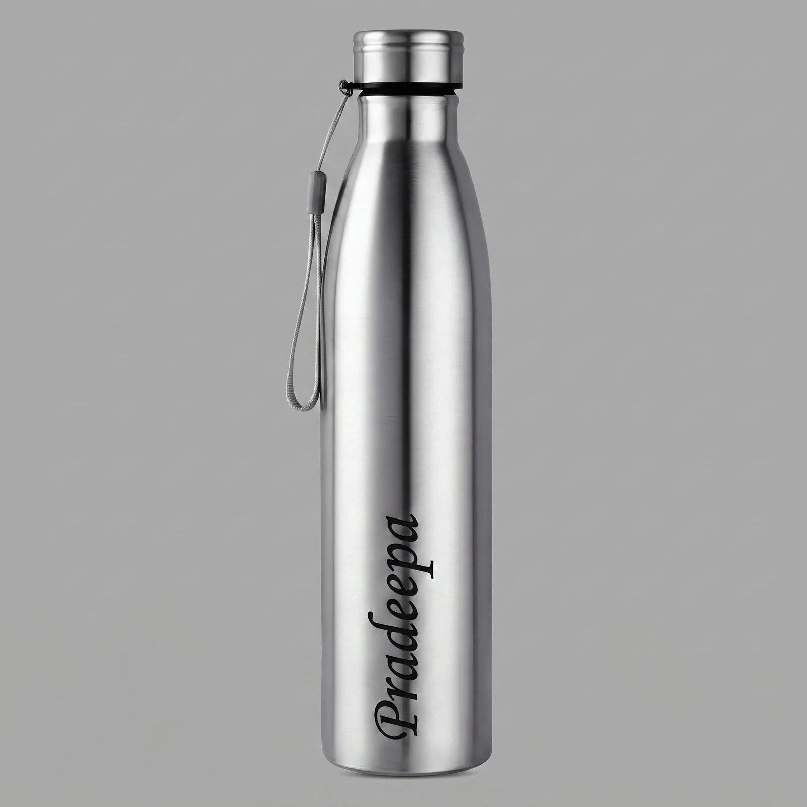 Personalized stainless steel water bottle with a custom engraved name