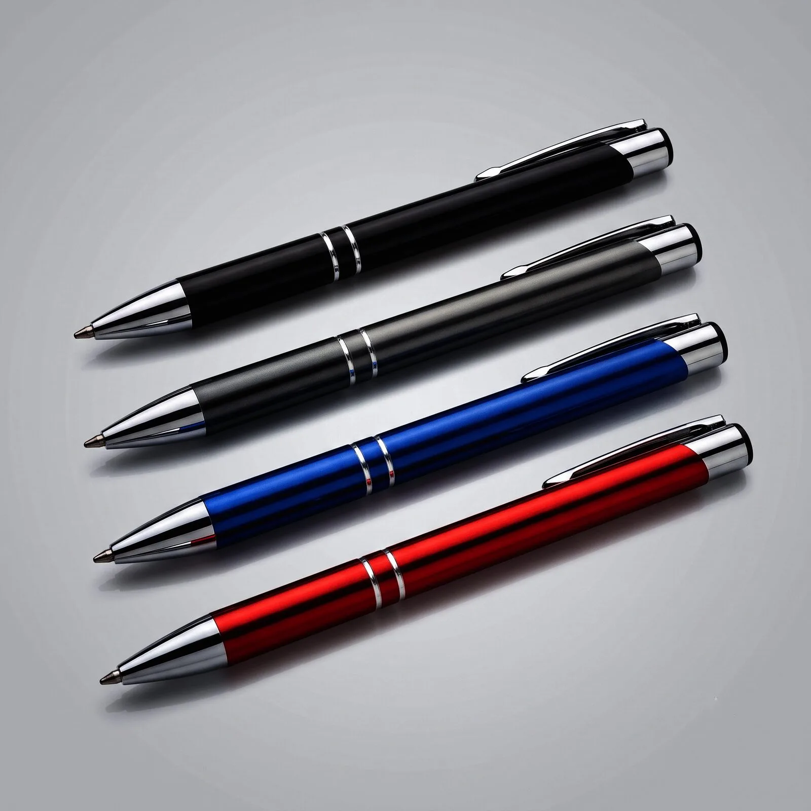 Laser engraved metal pens with personalised names, shown in a row - view 6