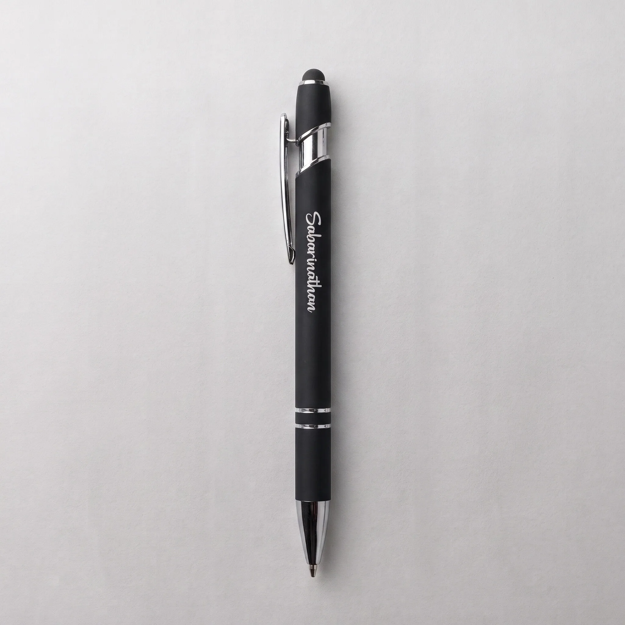 Set of three personalized metal stylus pens in mocha brown, navy blue and timeless black - view 2