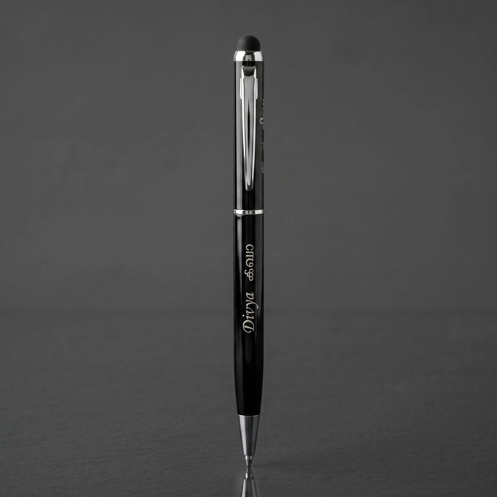Custom engraved slim metal pen with stylus tip, presented as a premium gift - view 2