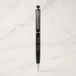Custom engraved slim metal pen with stylus tip, presented as a premium gift - view 3