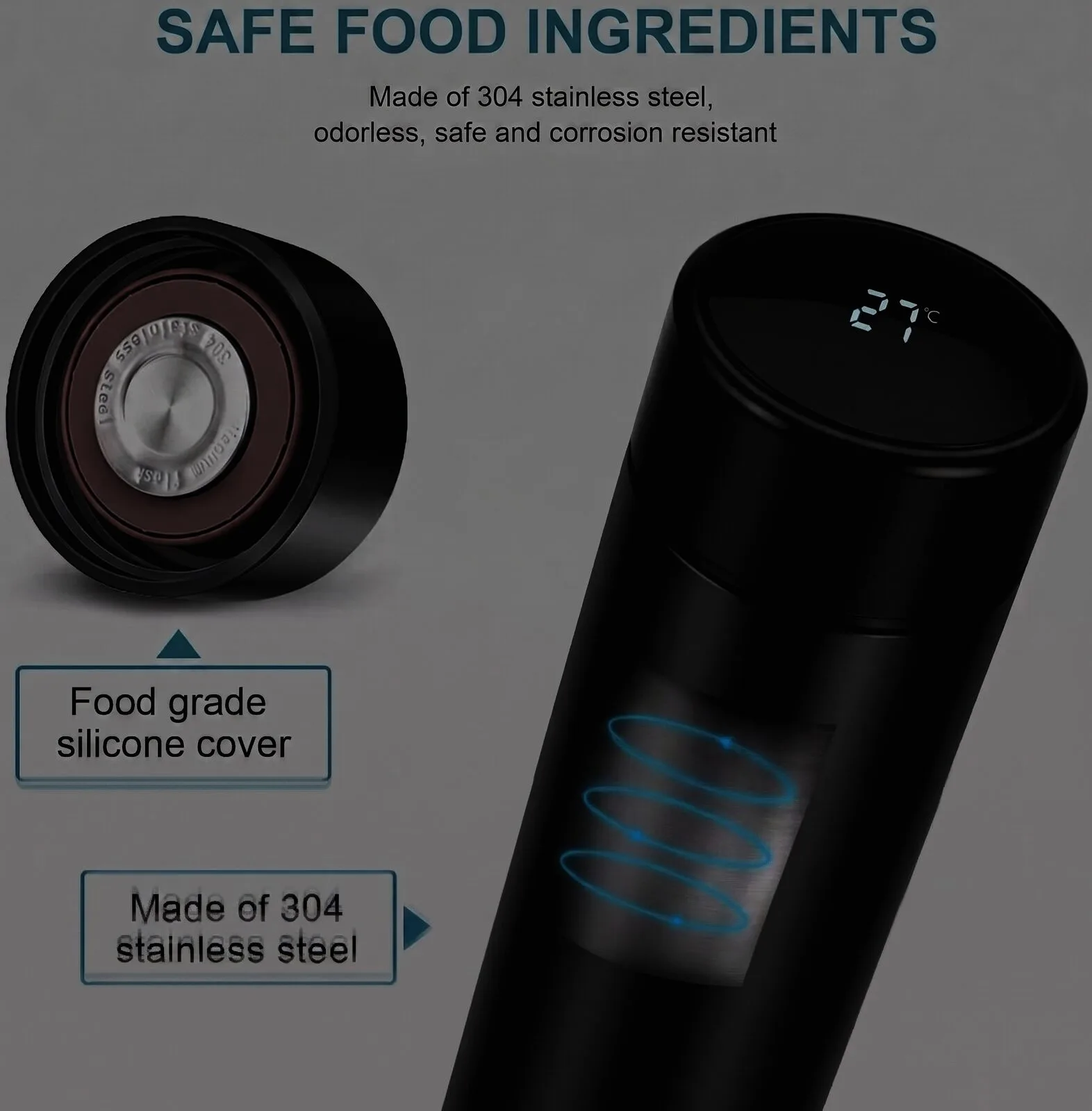 Personalized smart LED temperature display water bottle with a custom name printed on the flask - view 4