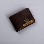 Personalized brown leather wallet with custom name laser engraved on the front - view 6