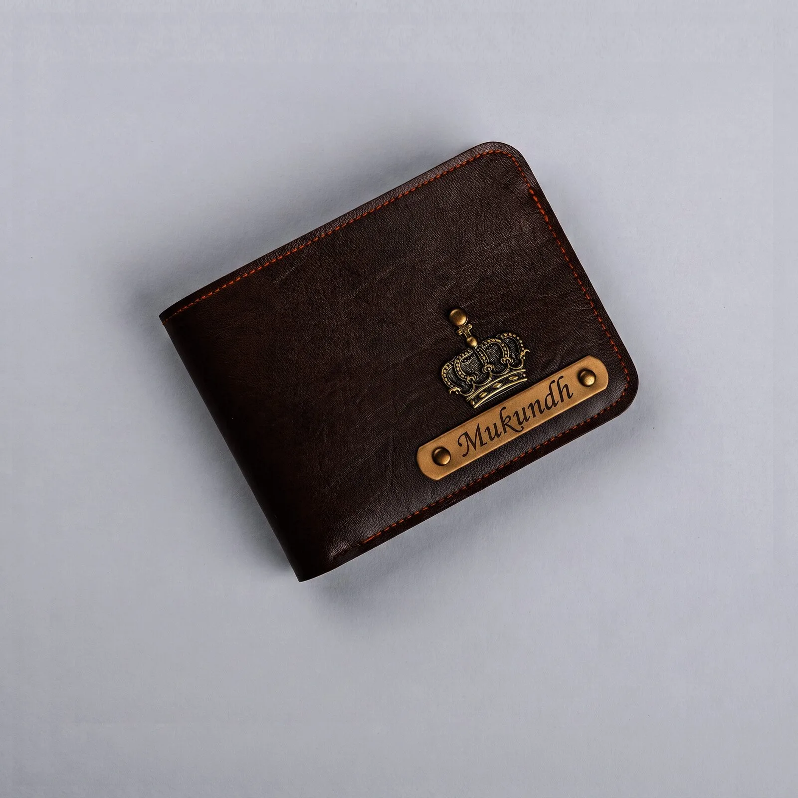 Personalized brown leather wallet with custom name laser engraved on the front - view 6