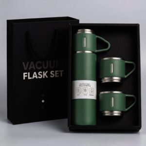 Customized vacuum flask gift set with laser engraved name, packed in a gift box