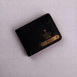 Personalized brown leather wallet with custom name laser engraved on the front - view 7