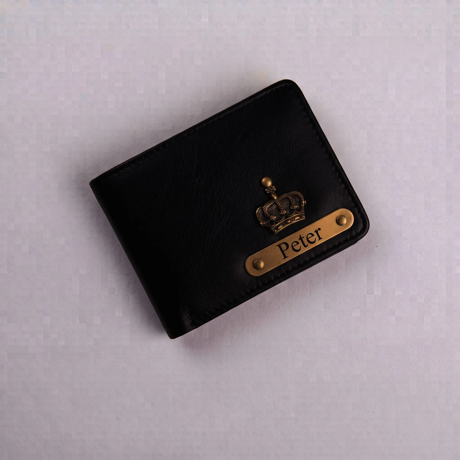Personalized brown leather wallet with custom name laser engraved on the front - view 7
