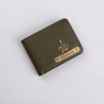 Personalized brown leather wallet with custom name laser engraved on the front - view 5