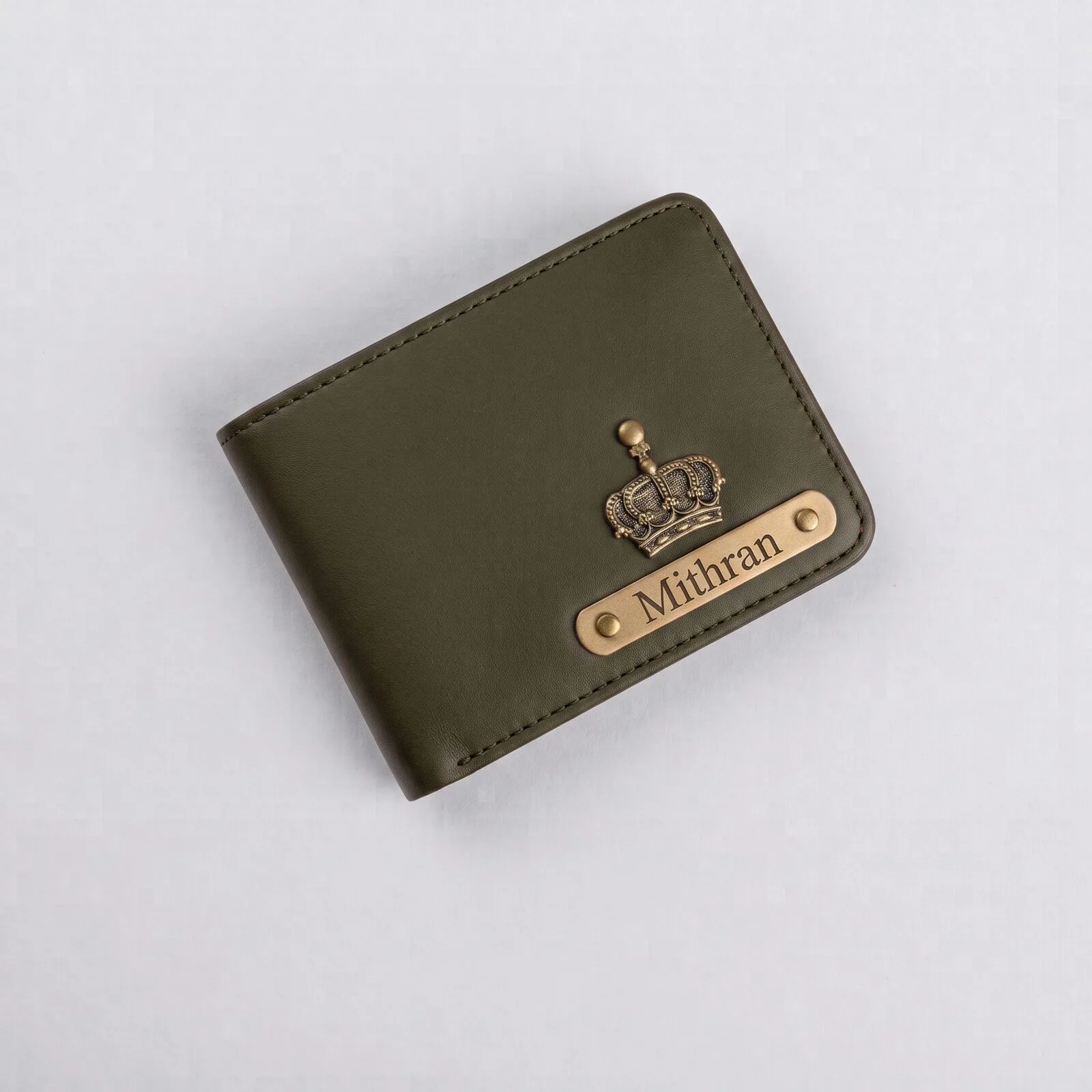 Personalized brown leather wallet with custom name laser engraved on the front - view 5
