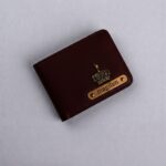 Personalized brown leather wallet with custom name laser engraved on the front - view 3