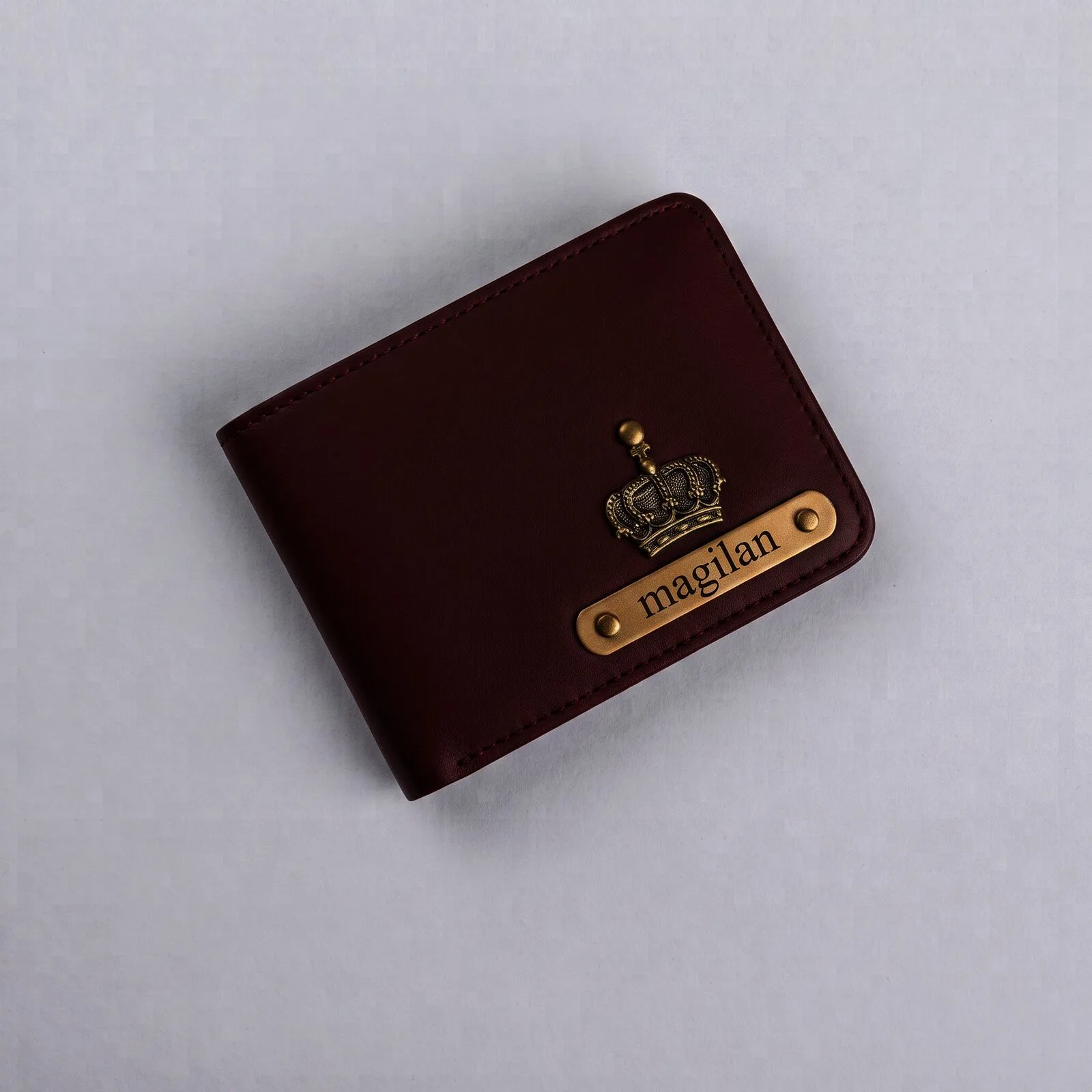 Personalized brown leather wallet with custom name laser engraved on the front - view 3