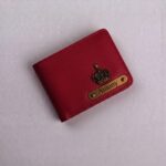 Personalized brown leather wallet with custom name laser engraved on the front - view 4