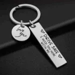 Drive Safe engraved steel bar keychain with love you charm for couples