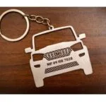 Personalised car shaped metal keychain with registration number laser engraved on the number plate