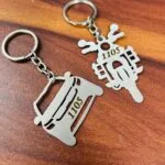 Custom laser cut profession shaped metal keychains with engraved numbers
