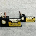 Personalised desk clock and calendar sets with engraved name plates
