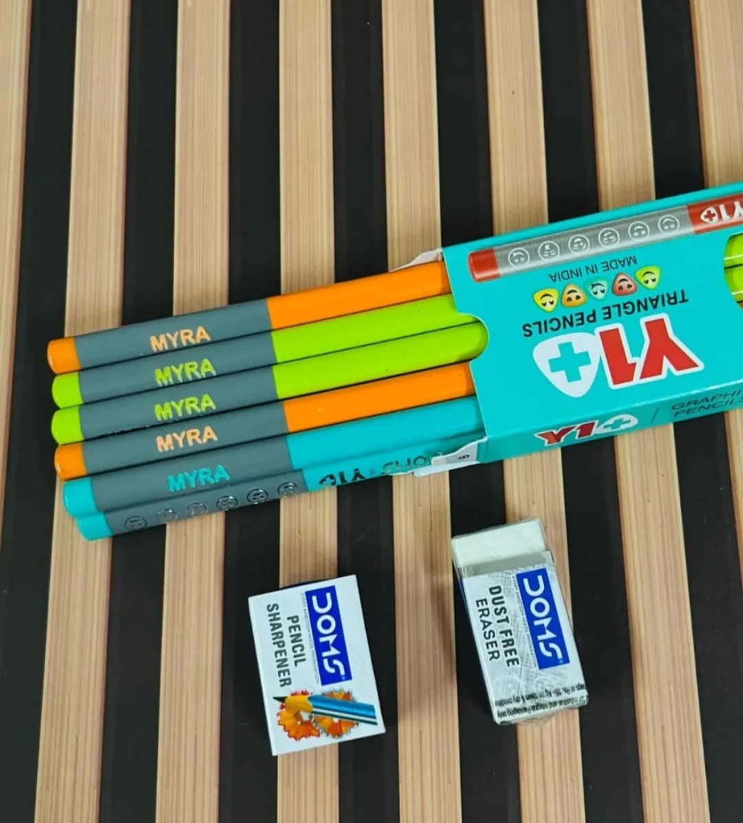 Triangle school pencils printed with a child name