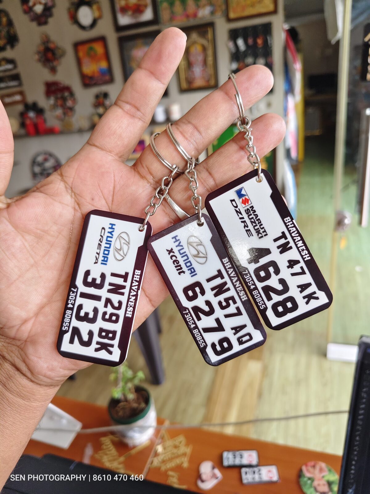 Personalised acrylic number plate keychains for cars and bikes