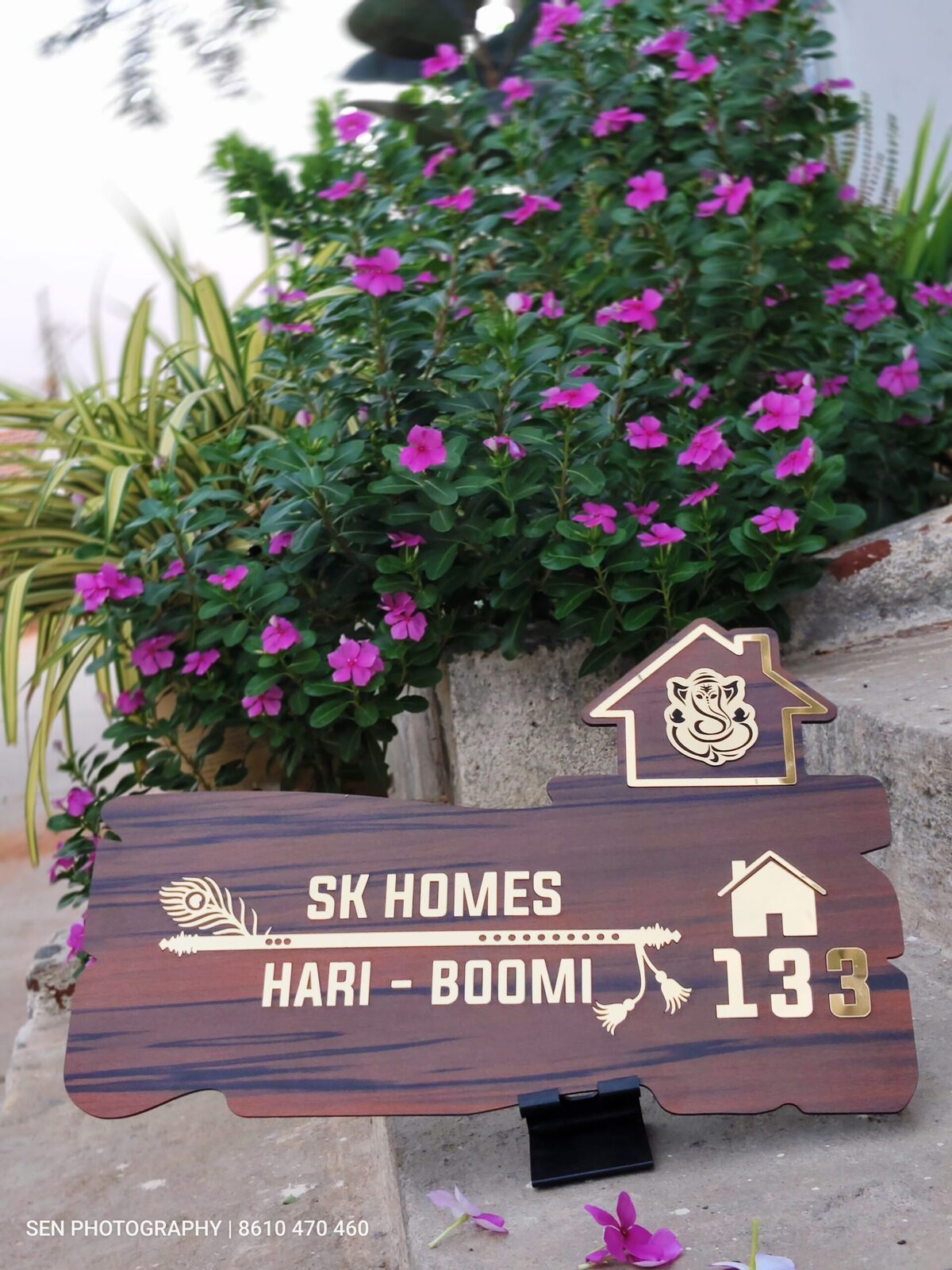 House shaped acrylic name board with Ganesha cutout