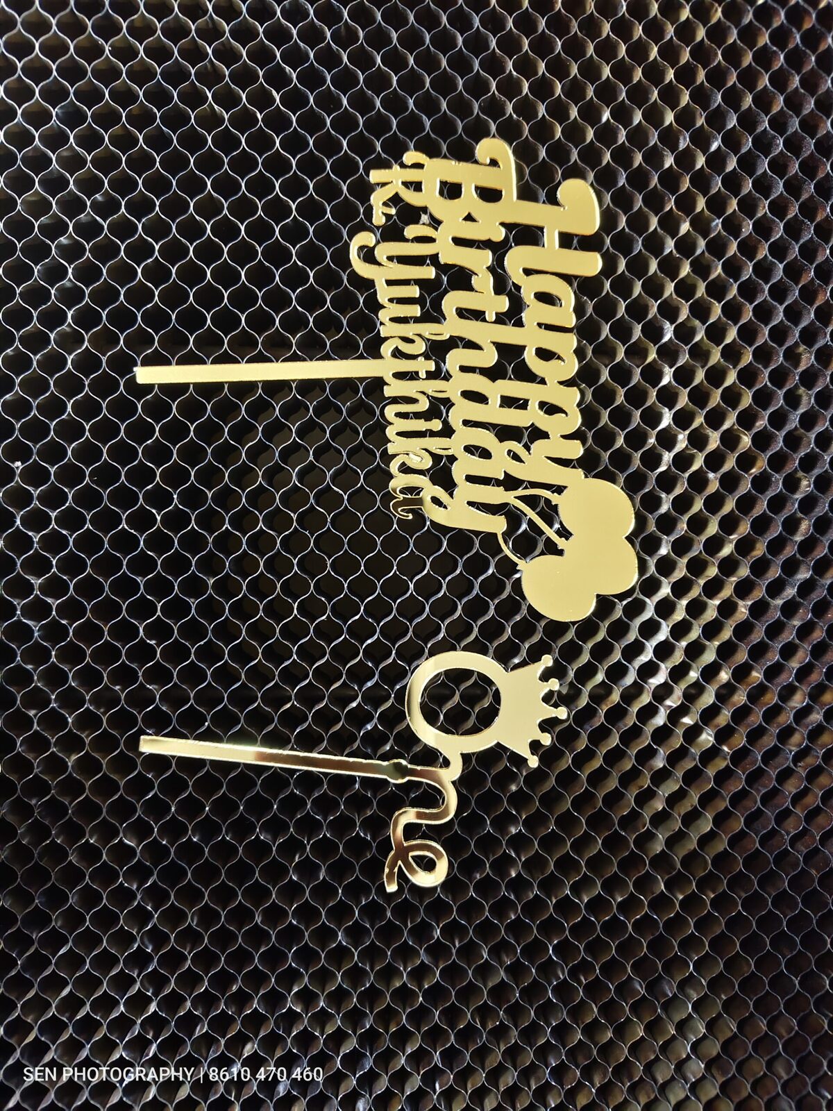 Gold mirror acrylic cake toppers freshly cut