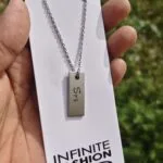 Slim engraved name pendant on a stainless steel chain