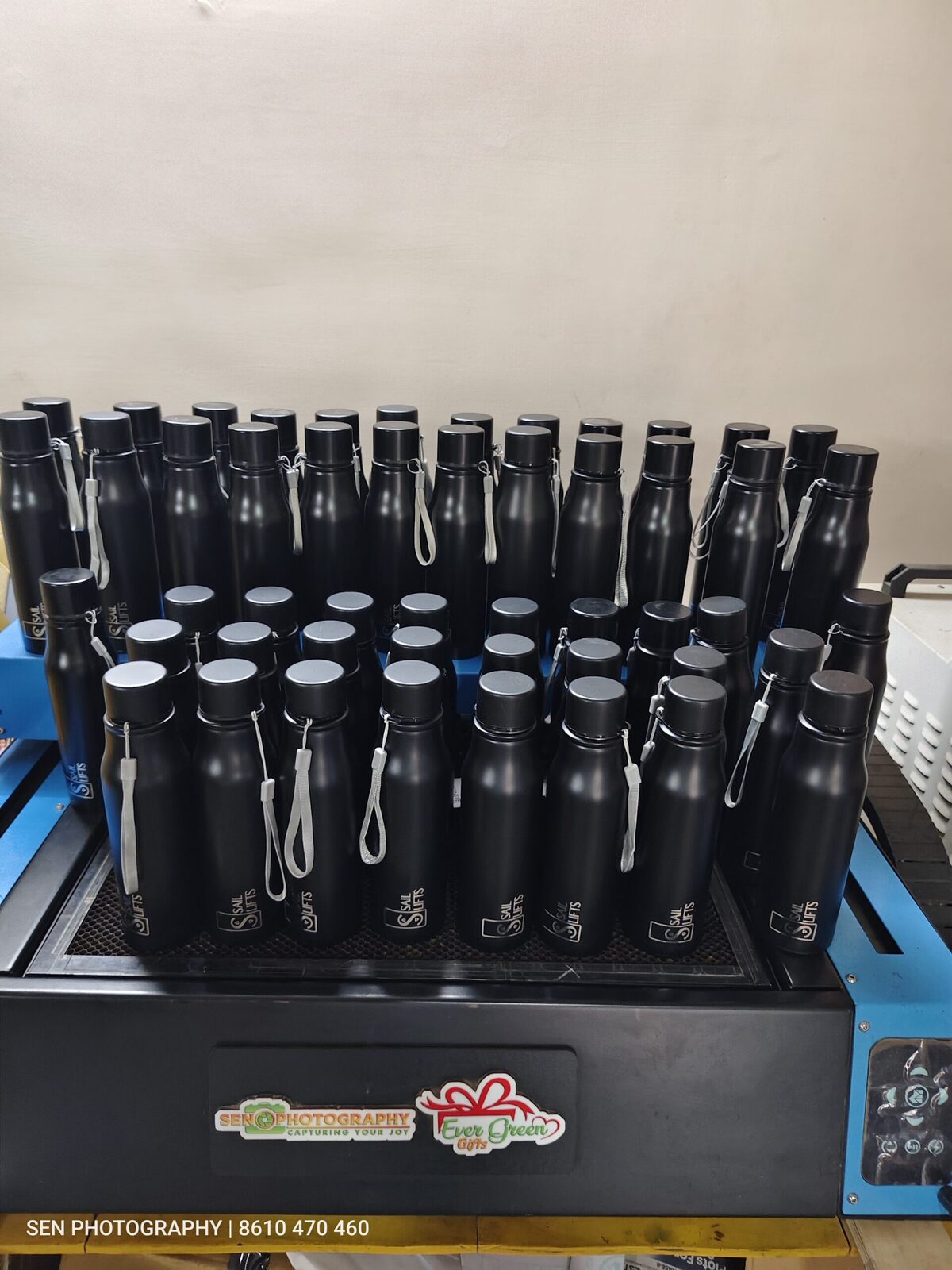 Bulk order of custom engraved steel water bottles ready for dispatch