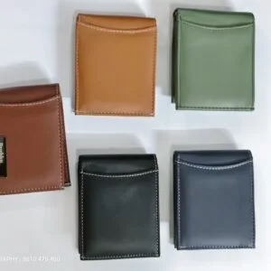Slim leather card holder wallets in tan, brown, black, blue and green