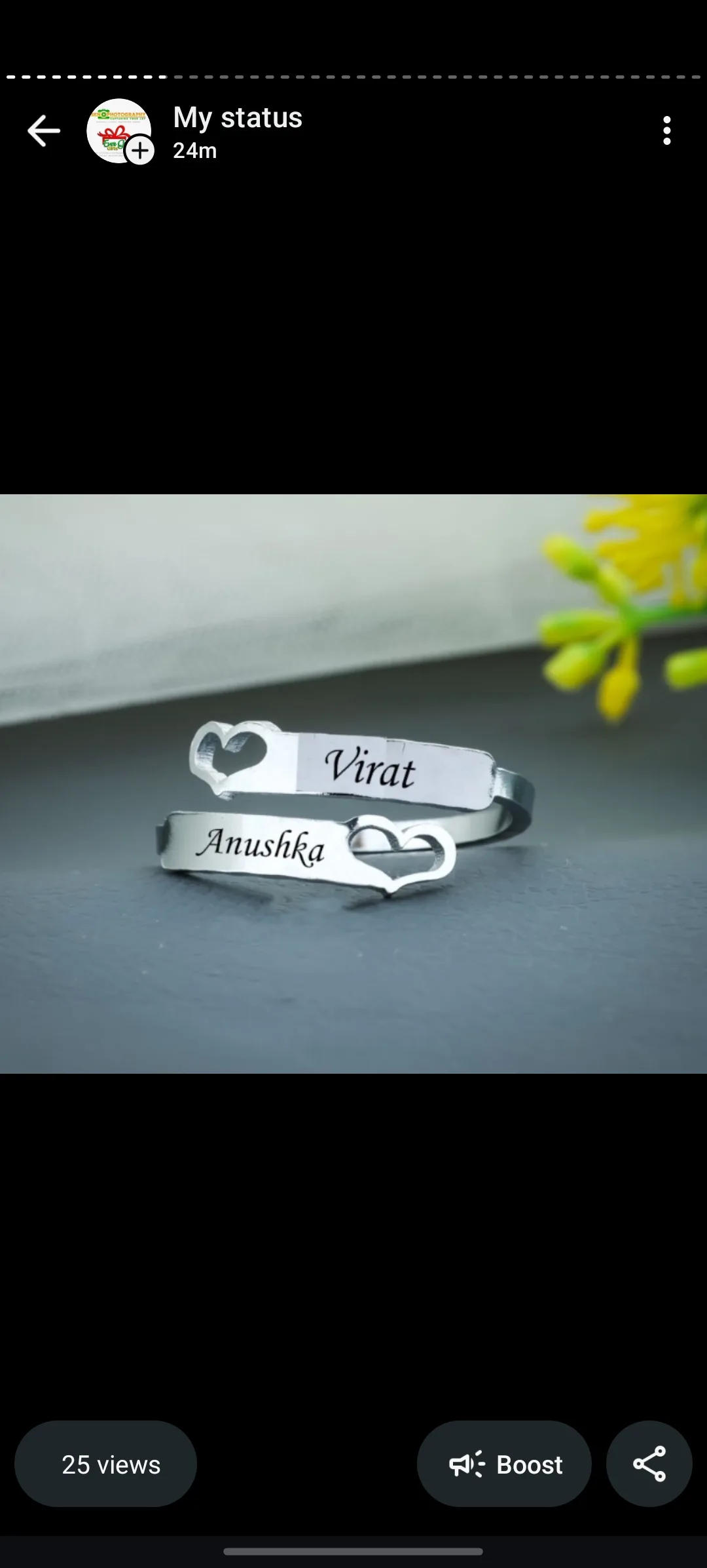 Matching couple name bands engraved with two names and a heart