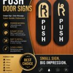 Black acrylic push and pull door signs with white lettering